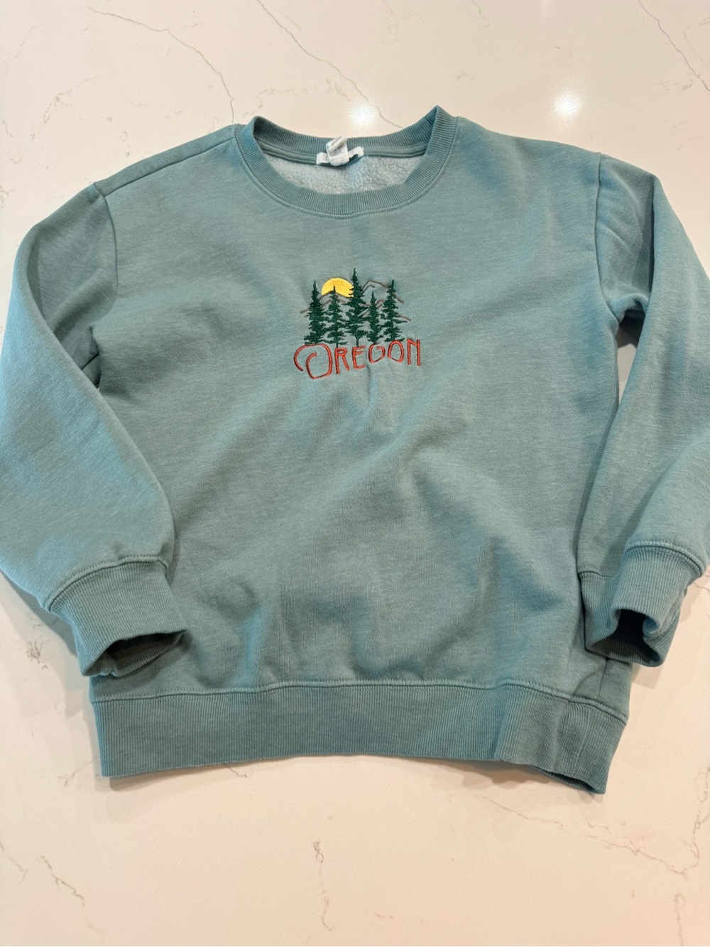Full Tilt Teal Kids Crewneck Sweatshirt with Oregon Tree Embroidery